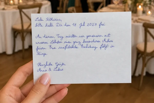 Handgeschriebene Save-the-Date Karte von Skrift